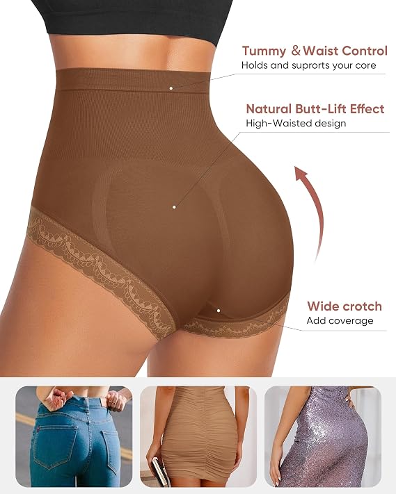 Women's Underwear 4 Pack High Waisted Tummy Control Ladies Panties with Lace Comfortable Briefs Full Coverage
