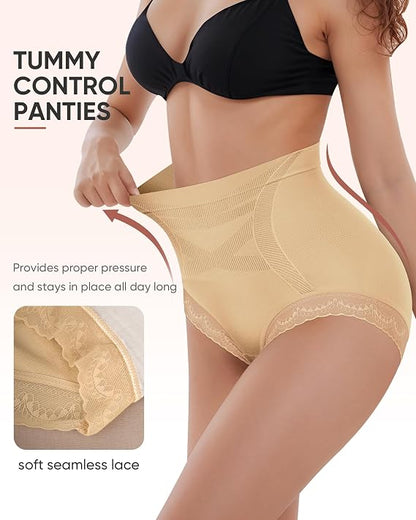 Women's Underwear 4 Pack High Waisted Tummy Control Ladies Panties with Lace Comfortable Briefs Full Coverage