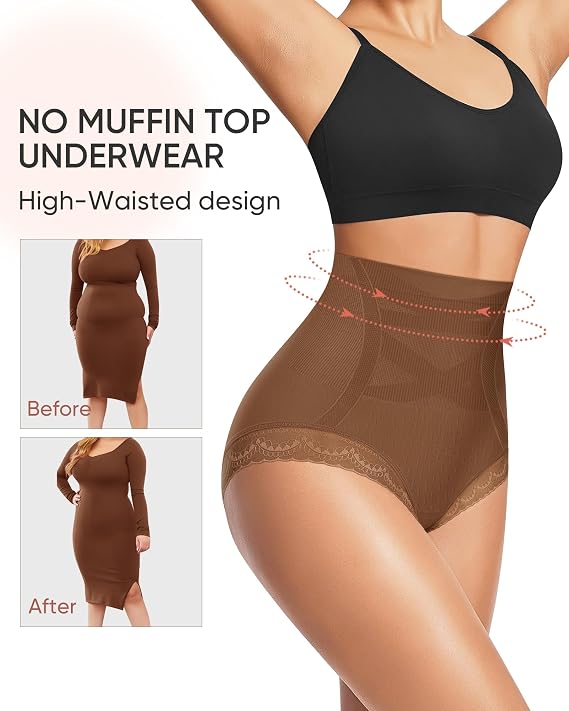 Women's Underwear 4 Pack High Waisted Tummy Control Ladies Panties with Lace Comfortable Briefs Full Coverage