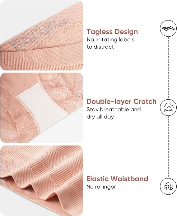 Women's Underwear 4 Pack High Waisted Tummy Control Ladies Panties with Lace Comfortable Briefs Full Coverage