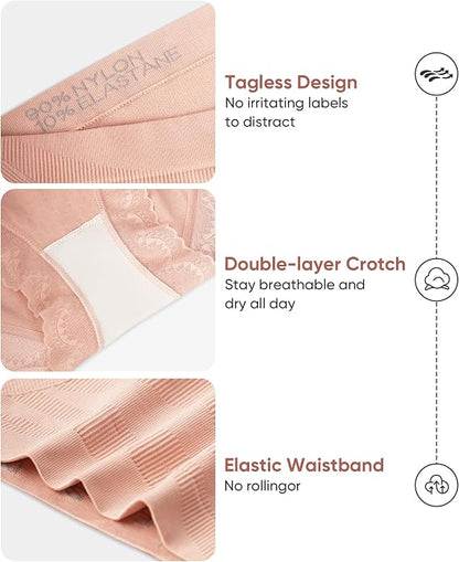 Women's Underwear 4 Pack High Waisted Tummy Control Ladies Panties with Lace Comfortable Briefs Full Coverage