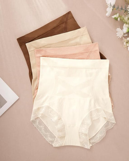 Women's Underwear 4 Pack High Waisted Tummy Control Ladies Panties with Lace Comfortable Briefs Full Coverage