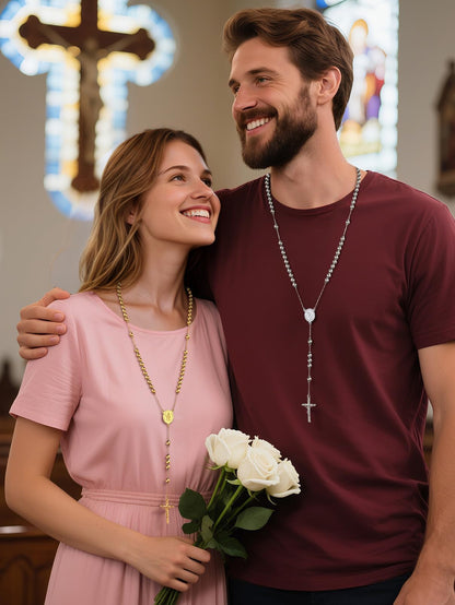 Elegant Gold-Plated Rosary Necklace – Stainless Steel Catholic Prayer Beads