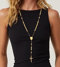 Elegant Gold-Plated Rosary Necklace – Stainless Steel Catholic Prayer Beads