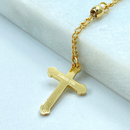 Elegant Gold-Plated Rosary Necklace – Stainless Steel Catholic Prayer Beads