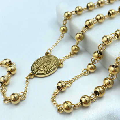 Elegant Gold-Plated Rosary Necklace – Stainless Steel Catholic Prayer Beads
