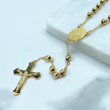 Elegant Gold-Plated Rosary Necklace – Stainless Steel Catholic Prayer Beads