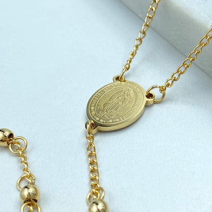 Elegant Gold-Plated Rosary Necklace – Stainless Steel Catholic Prayer Beads