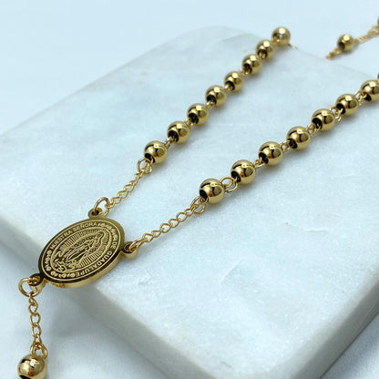 Elegant Gold-Plated Rosary Necklace – Stainless Steel Catholic Prayer Beads