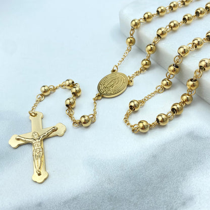 Elegant Gold-Plated Rosary Necklace – Stainless Steel Catholic Prayer Beads
