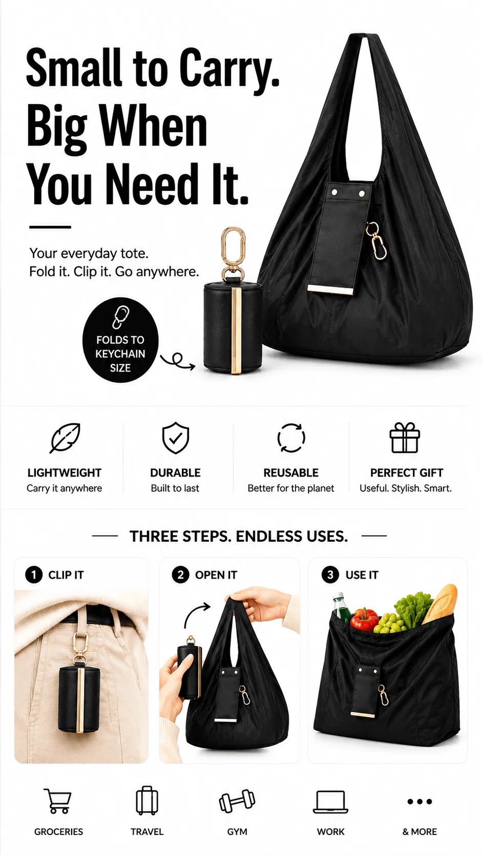 Charm Foldable Vegan Leather Bag
