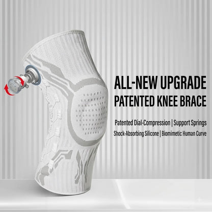 Sports knee brace with BOA dial technology for adjustable compression and joint support; breathable and flexible.