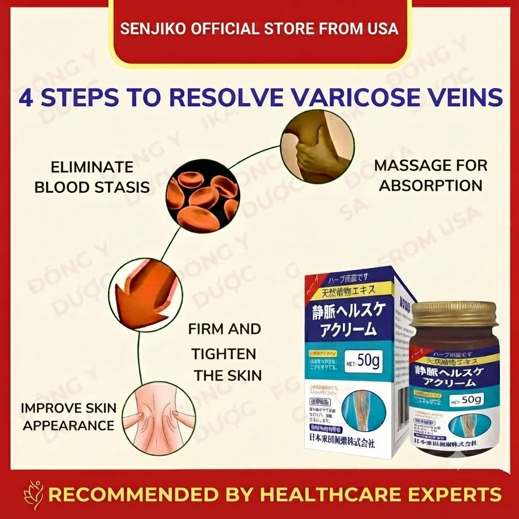 Senjoko Japanese Leg Varicose Vein Cream, Reduces swelling and soreness, supports blood circulation, and alleviates leg edema and heaviness.