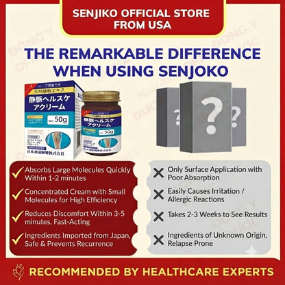 Senjoko Japanese Leg Varicose Vein Cream, Reduces swelling and soreness, supports blood circulation, and alleviates leg edema and heaviness.